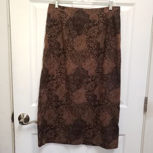 Briggs Petite Brown Black Floral Midi Pencil  Skirt Womens Size 12P